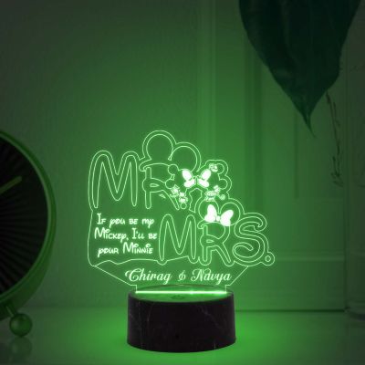 3D Illusion Mr and Mrs Led Night lamp with Multicolored Light Customized with Name Gift for Husband Wife